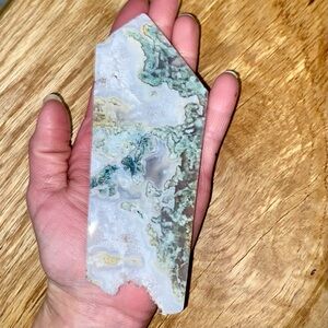 Natural Moss Agate Freeform Slab w/ Druzy End